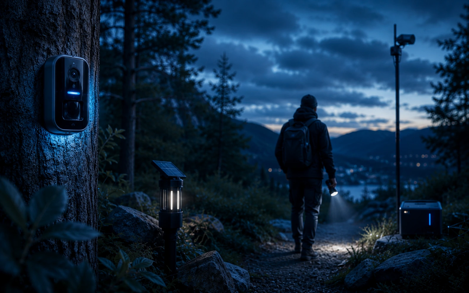 Équipement outdoor utile dans une lumière bleue discrète et premium.